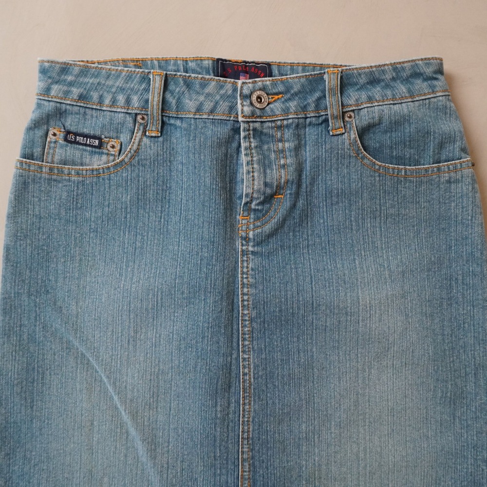 Vintage US Polo Assn Denim Skirt 5/6 Womens Blue Jean Pencil Knee Length Y2K - Picture 3 of 8